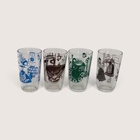Set Of 4 Vintage Juice Glasses Domestic Scenes