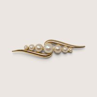 Vintage Monet Gold Tone Faux Pearl Swirl Brooch Designer Pin