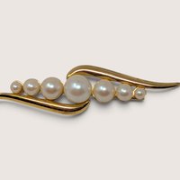 Vintage Monet Gold Tone Faux Pearl Swirl Brooch Designer Pin