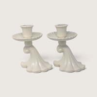 Vintage Red Wing 1197 Ceramic Candle Holder Pair White Taper Holders