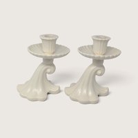 Vintage Red Wing 1197 Ceramic Candle Holder Pair White Taper Holders