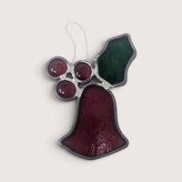 Vintage Stained Glass Bell Christmas Ornament Pair
