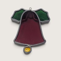Vintage Stained Glass Bell Christmas Ornament Pair