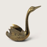 Large Vintage Solid Brass Swan Planter