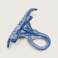 Vintage Blue Art Glass Flower Figurine With Scrolled Stem