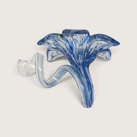 Vintage Blue Art Glass Flower Figurine With Scrolled Stem