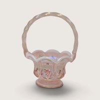 Vintage Fenton Handpainted Pink Floral Glass Basket Signed