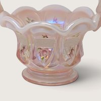 Vintage Fenton Handpainted Pink Floral Glass Basket Signed