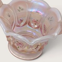 Vintage Fenton Handpainted Pink Floral Glass Basket Signed