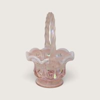 Vintage Fenton Handpainted Pink Floral Glass Basket Signed