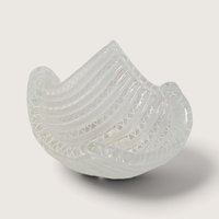 Vintage White Latticino Ribbed Handkerchief Folded Art Glass