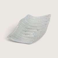 Vintage White Latticino Ribbed Handkerchief Folded Art Glass