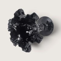 Vintage Fenton Black Glass Thumbprint Ruffled Pedestal Dish