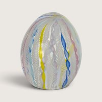 Vintage Vecchia Murano Latticino Zanfirico Art Glass Paperweight Egg 