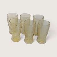 Vintage Set of 6 Madrid Pattern Amber Yellow Glass Tumblers