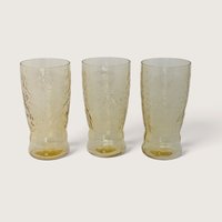 Vintage Set of 6 Madrid Pattern Amber Yellow Glass Tumblers