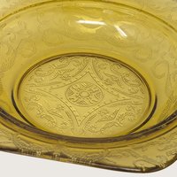 Vintage Yellow Glass Butter Dish Madrid Pattern Scroll Covered Dish