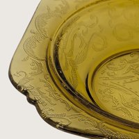 Vintage Yellow Glass Butter Dish Madrid Pattern Scroll Covered Dish