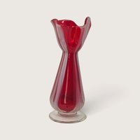Vintage Red Pulled Feather Art Glass Bud Vase 