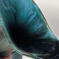 Vintage Blue Mountain Pottery Pitcher Vase Green Drip Glaze 12.5