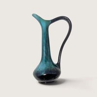 Vintage Blue Mountain Pottery Pitcher Vase Green Drip Glaze 12.5