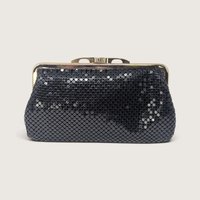 Vintage Whiting and Davis International Black Metal Mesh Clutch Kiss Lock Purse