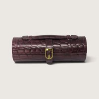 Vintage Burgundy Croc Embossed Travel Jewelry Box Case Roll Ring Organizer Handle