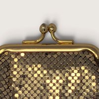 Vintage Whiting and Davis International Gold Metal Mesh Kiss Lock Coin Purse Wallet