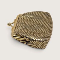 Vintage Whiting and Davis International Gold Metal Mesh Kiss Lock Coin Purse Wallet