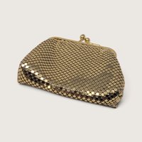 Vintage Whiting and Davis International Gold Metal Mesh Kiss Lock Coin Purse Wallet