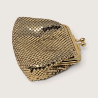 Vintage Whiting and Davis International Gold Metal Mesh Kiss Lock Coin Purse Wallet