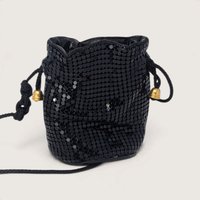 Vintage Black Metal Mesh Drawstring Pouch Bag 