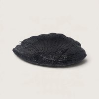 Vintage Black Beaded Clamshell Bag Scallop Evening Clutch