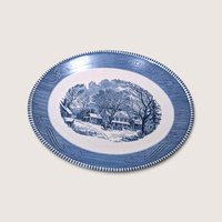 Vintage Currier and Ives Old Inn Winter Oval Serving Platter 