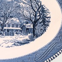 Vintage Currier and Ives Old Inn Winter Oval Serving Platter 