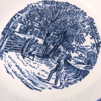 Vintage Currier and Ives Home Sweet Home Round Vegetable Serving Bowl 