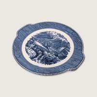 Vintage Royal China Currier and Ives Rocky Mountains Tab Handled Cake Plate 