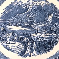 Vintage Royal China Currier and Ives Rocky Mountains Tab Handled Cake Plate 