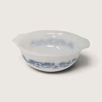 Vintage Glasbake Currier and Ives Milk Glass Round Casserole Serving Dish 