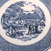 Vintage Currier and Ives Blue Bread Butter Plates Set of 4 Harvest