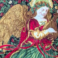 Vintage Quilted Christmas Angel Wall Hanging Renaissance Gold Border