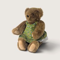 Vintage Vermont Teddy Bear Jointed Plush Girl Bear Green Floral Dress 