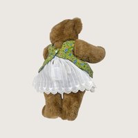 Vintage Vermont Teddy Bear Jointed Plush Girl Bear Green Floral Dress 