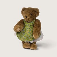 Vintage Vermont Teddy Bear Jointed Plush Girl Bear Green Floral Dress 