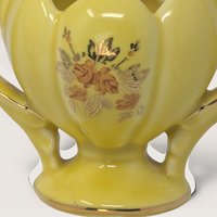 Vintage Yellow Ceramic Planter Vase 22kt Gold Trim Nor So Floral