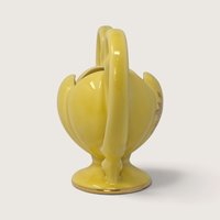 Vintage Yellow Ceramic Planter Vase 22kt Gold Trim Nor So Floral