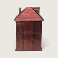 Vintage Straw Marquetry Wood Victorian House Trinket Box 2 Drawer