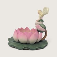 Vintage PartyLite Water Lily Fairy Candle Holder Ceramic Lotus Flower
