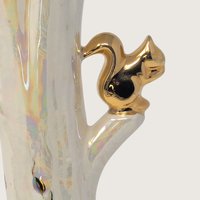 Vintage Iridescent Lusterware Tree Trunk Bud Vase with Gold Squirrel