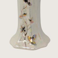 Vintage Iridescent Lusterware Tree Trunk Bud Vase with Gold Squirrel